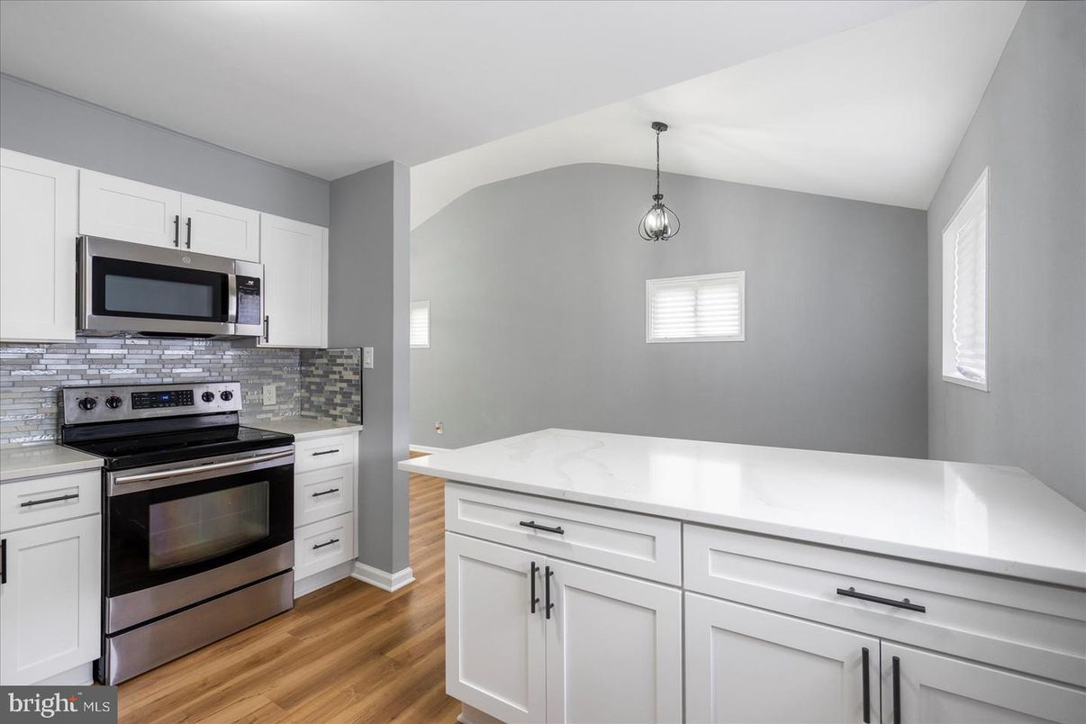 Interior, Kitchen, Pendant Lights, Stainless Steel Appliances, Wood Texture Flooring
