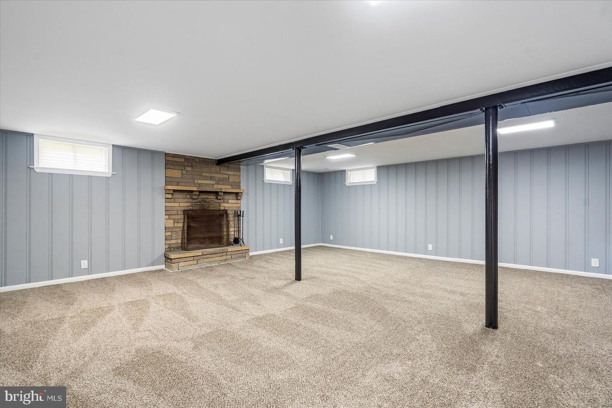 Empty room, Fireplace, Interior, Recessed Lighting, Wooden Walls