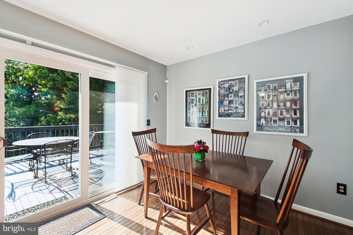 Dining room, Interior, Recessed Lighting, Wood Texture Flooring