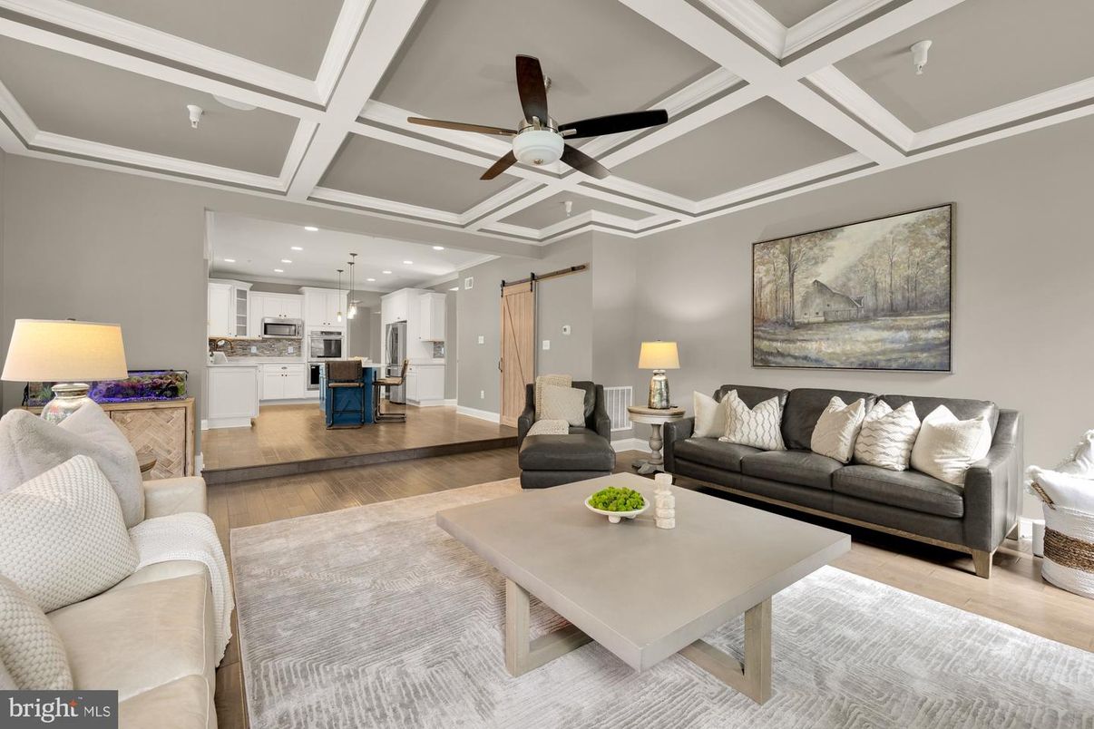 Interior, Kitchen, Living room, Pendant Lights, Recessed Lighting, Stainless Steel Appliances, Wood Texture Flooring