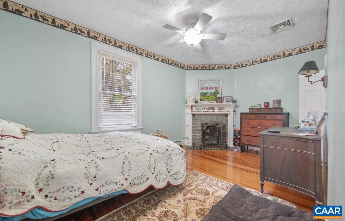 Bedroom, Fireplace, Interior, Wood Texture Flooring