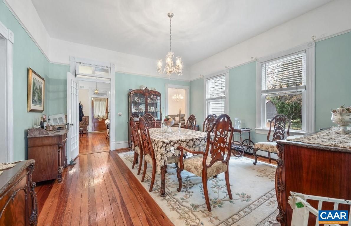 Chandelier, Dining room, Interior, Pendant Lights, Wood Texture Flooring