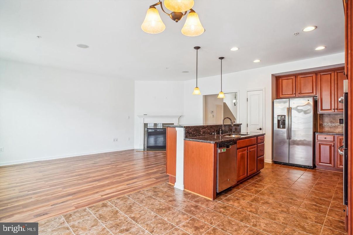 Interior, Kitchen, Pendant Lights, Recessed Lighting, Wood Texture Flooring