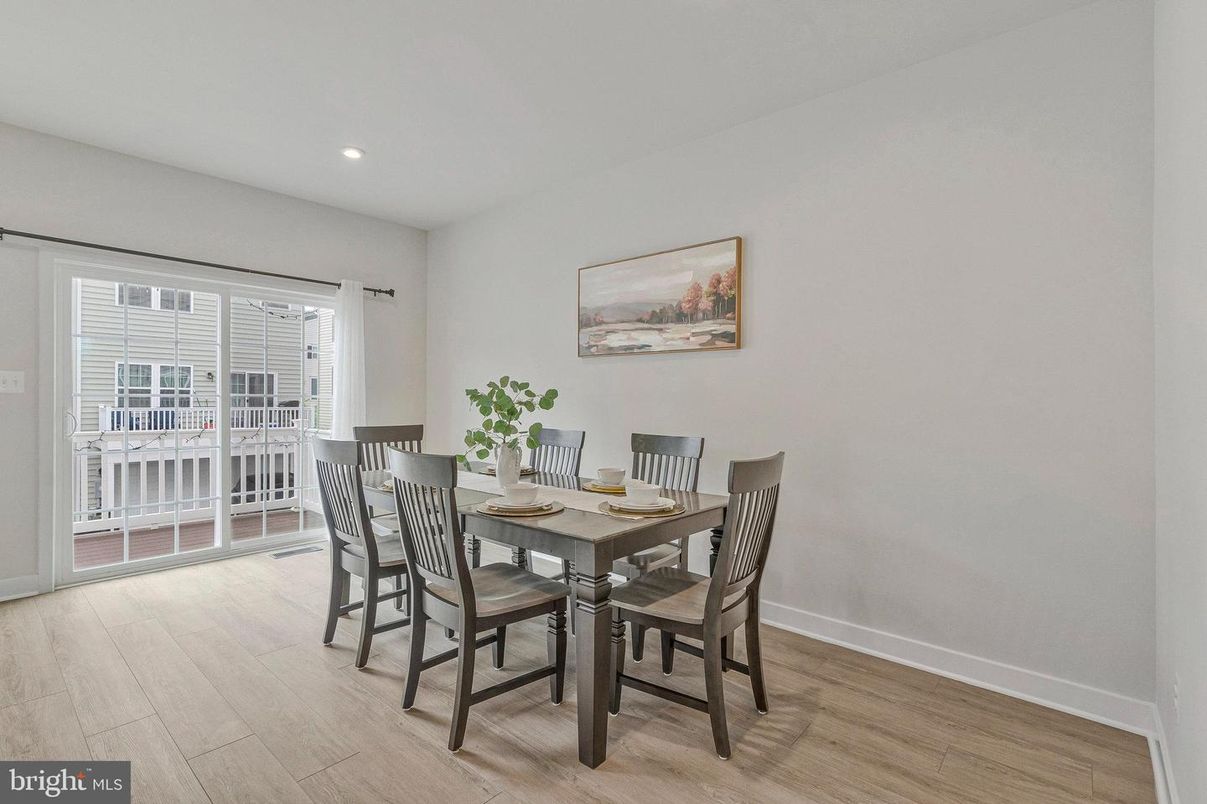 Dining room, Interior, Recessed Lighting, Wood Texture Flooring