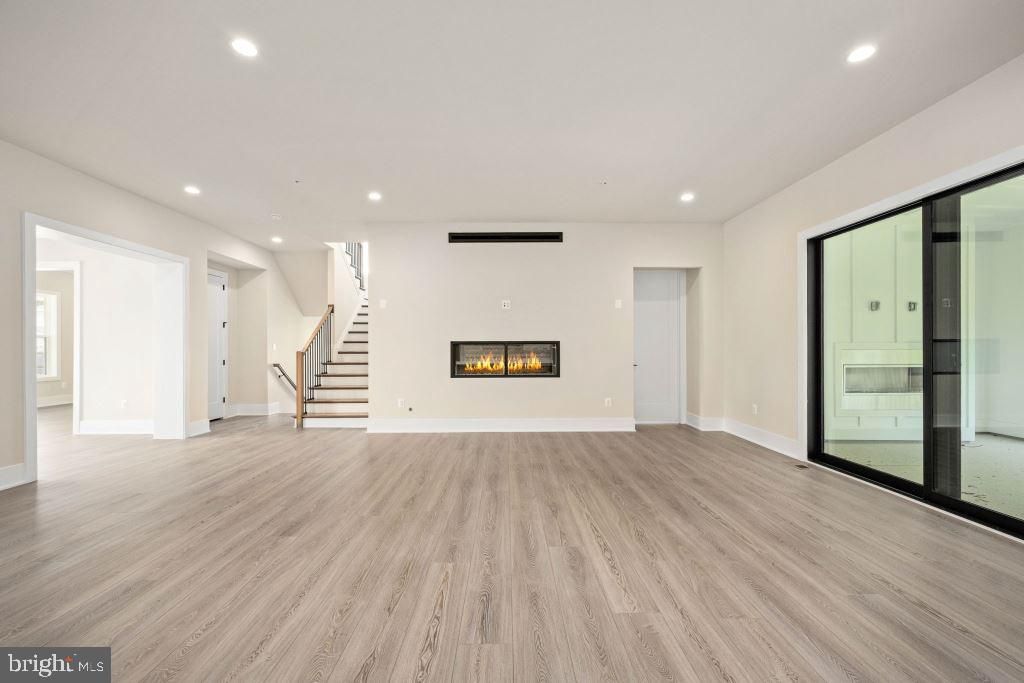 Empty room, Fireplace, Interior, Recessed Lighting, Wood Texture Flooring