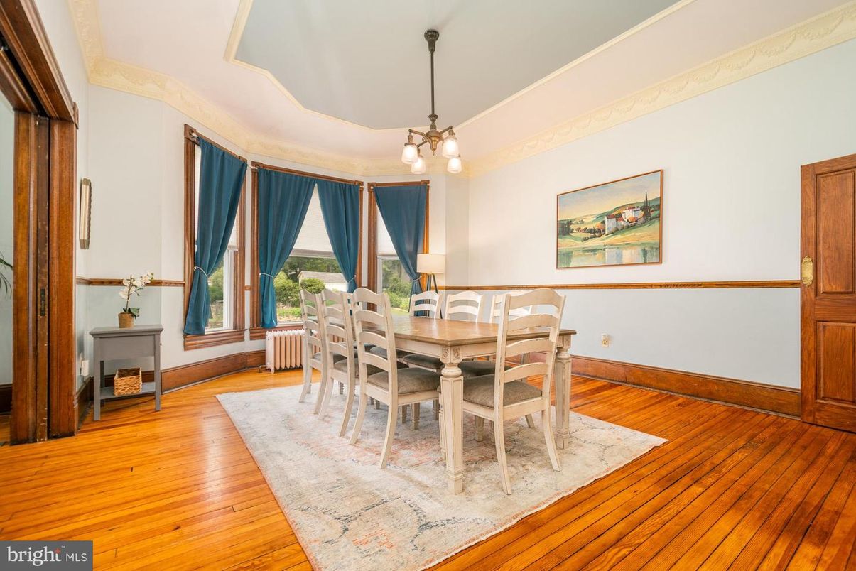 Dining room, Interior, Pendant Lights, Wood Texture Flooring