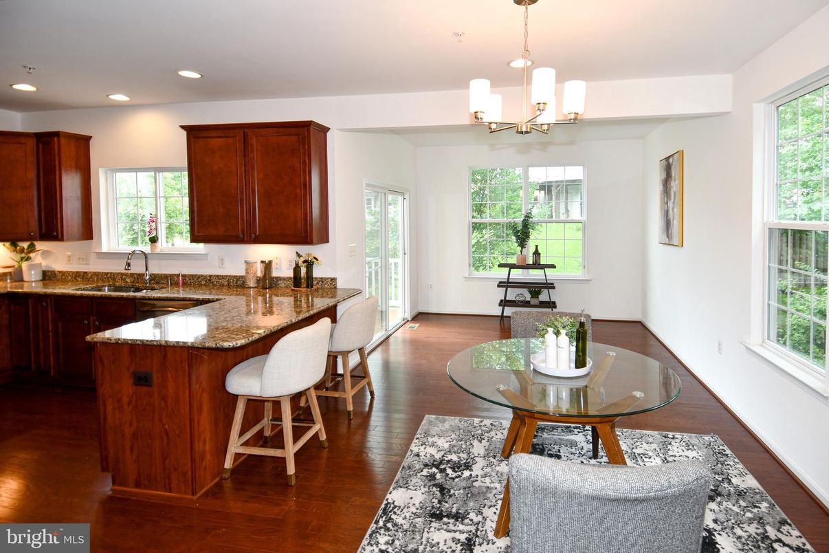 Chandelier, Interior, Kitchen, Recessed Lighting, Wood Texture Flooring