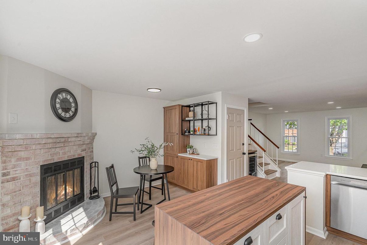Fireplace, Interior, Recessed Lighting, Wood Texture Flooring