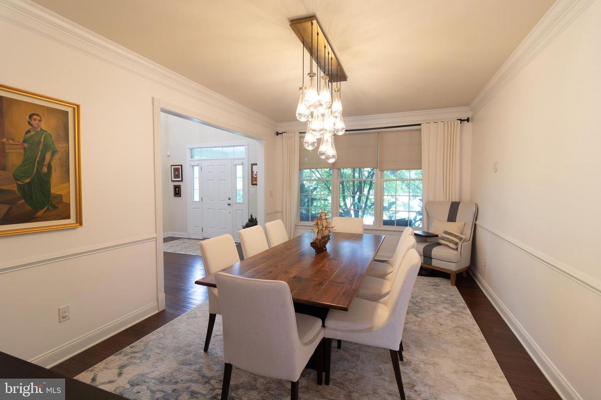 Dining room, Interior, Pendant Lights, Wood Texture Flooring