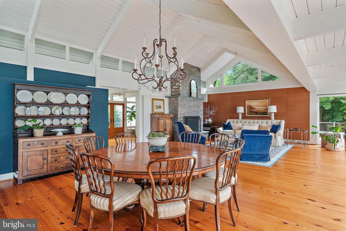 Chandelier, Dining room, Fireplace, Interior, Living room, Wood Texture Flooring