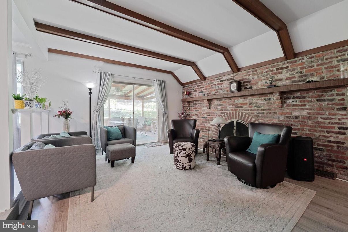 Interior, Living room, Stone Walls, Wooden Beams, Wood Texture Flooring