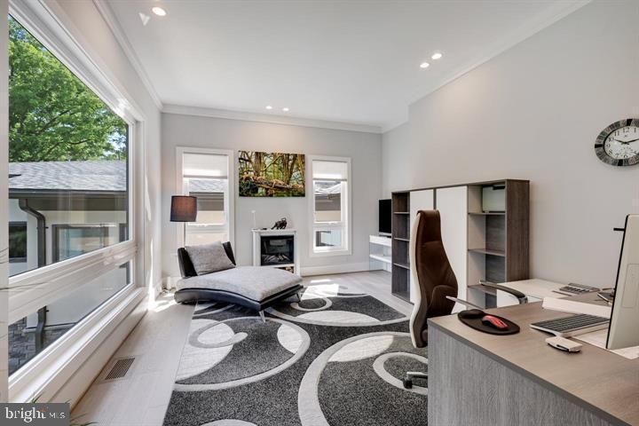 Fireplace, Home Office, Interior, Recessed Lighting