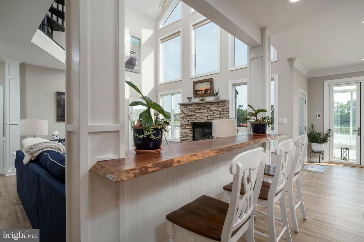 Fireplace, Interior, Recessed Lighting, Wood Texture Flooring
