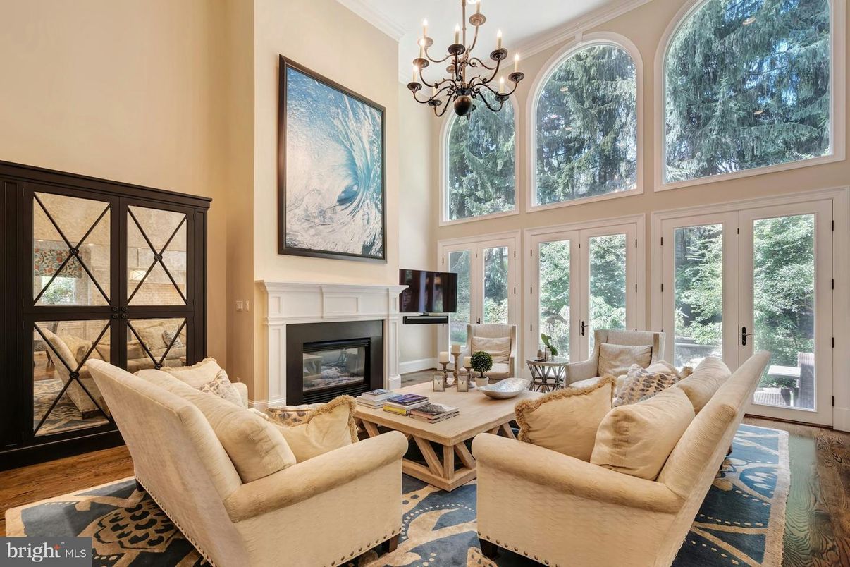 Chandelier, Fireplace, Interior, Living room, Wood Texture Flooring