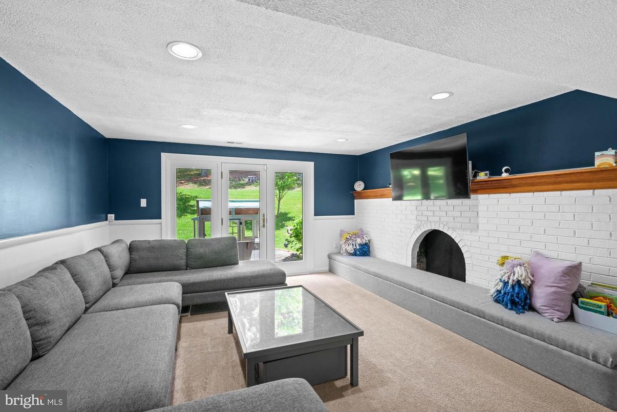 Fireplace, Interior, Living room, Recessed Lighting, Stone Walls