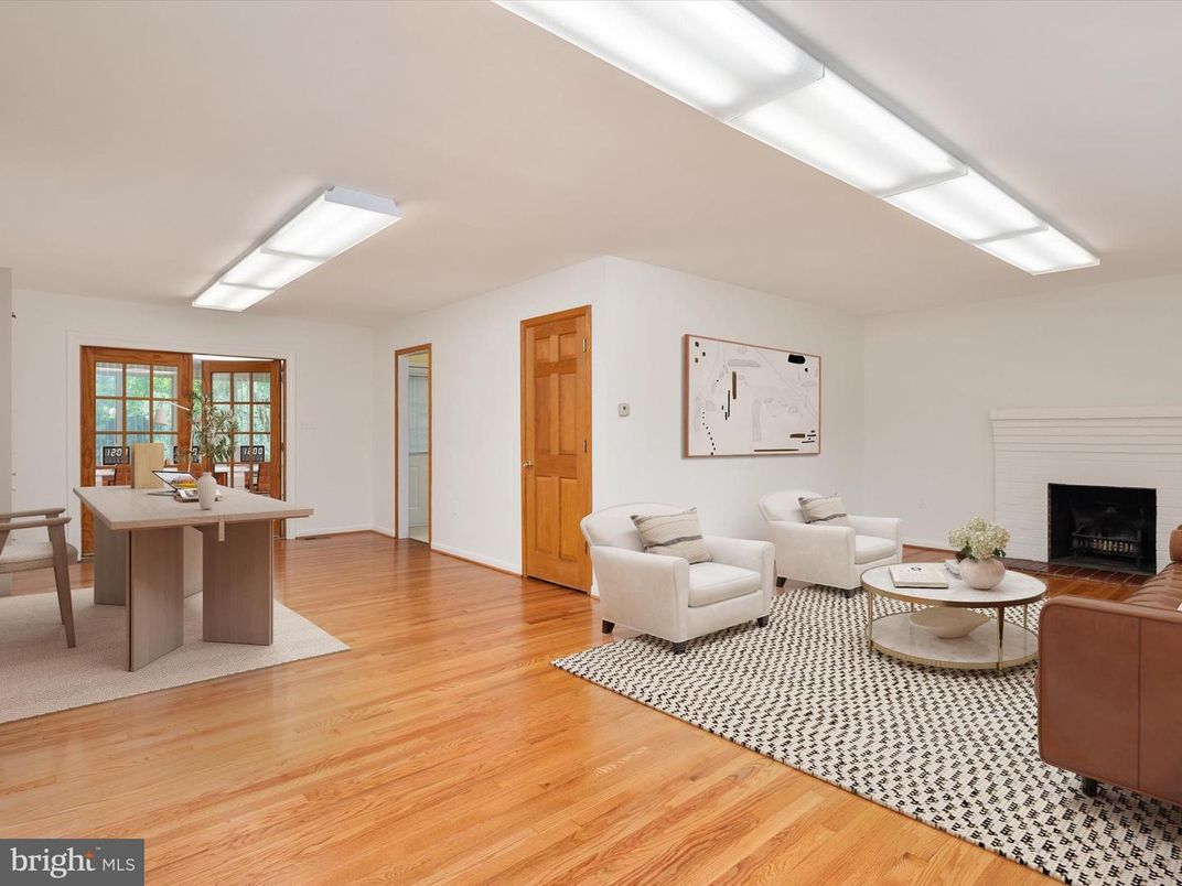 Dining room, Fireplace, Interior, Living room, Wood Texture Flooring