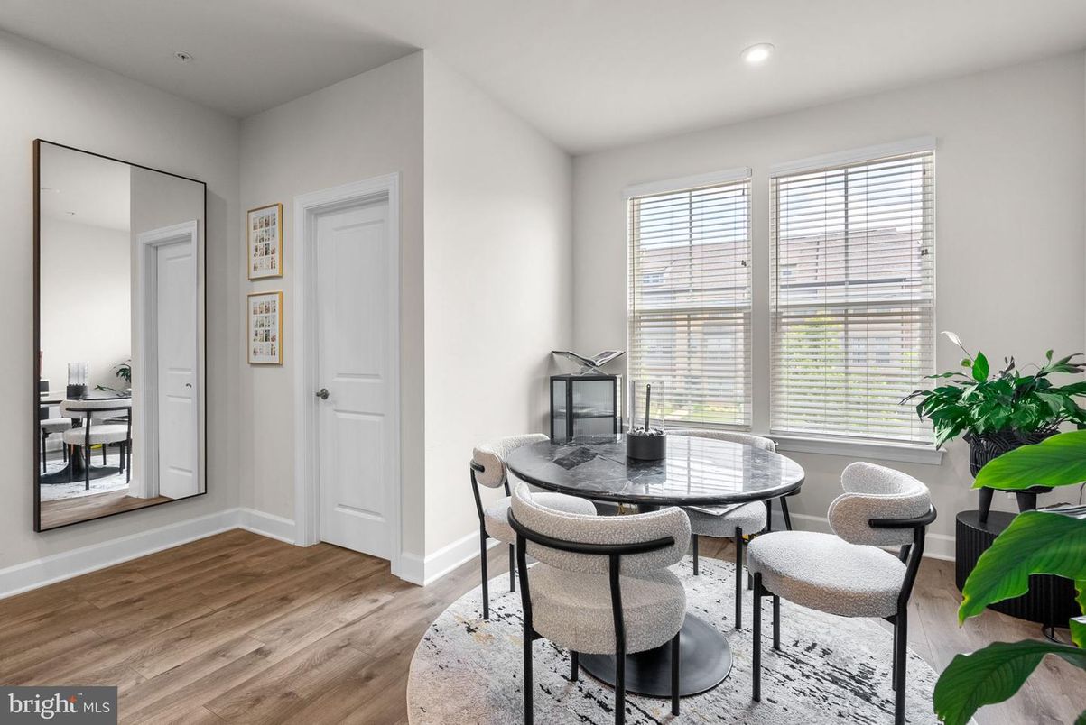 Dining room, Interior, Recessed Lighting, Wood Texture Flooring