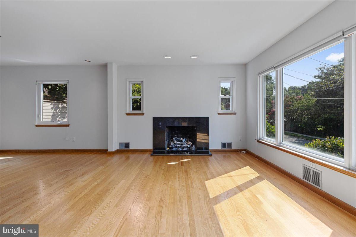 Empty room, Fireplace, Interior, Recessed Lighting, Wood Texture Flooring