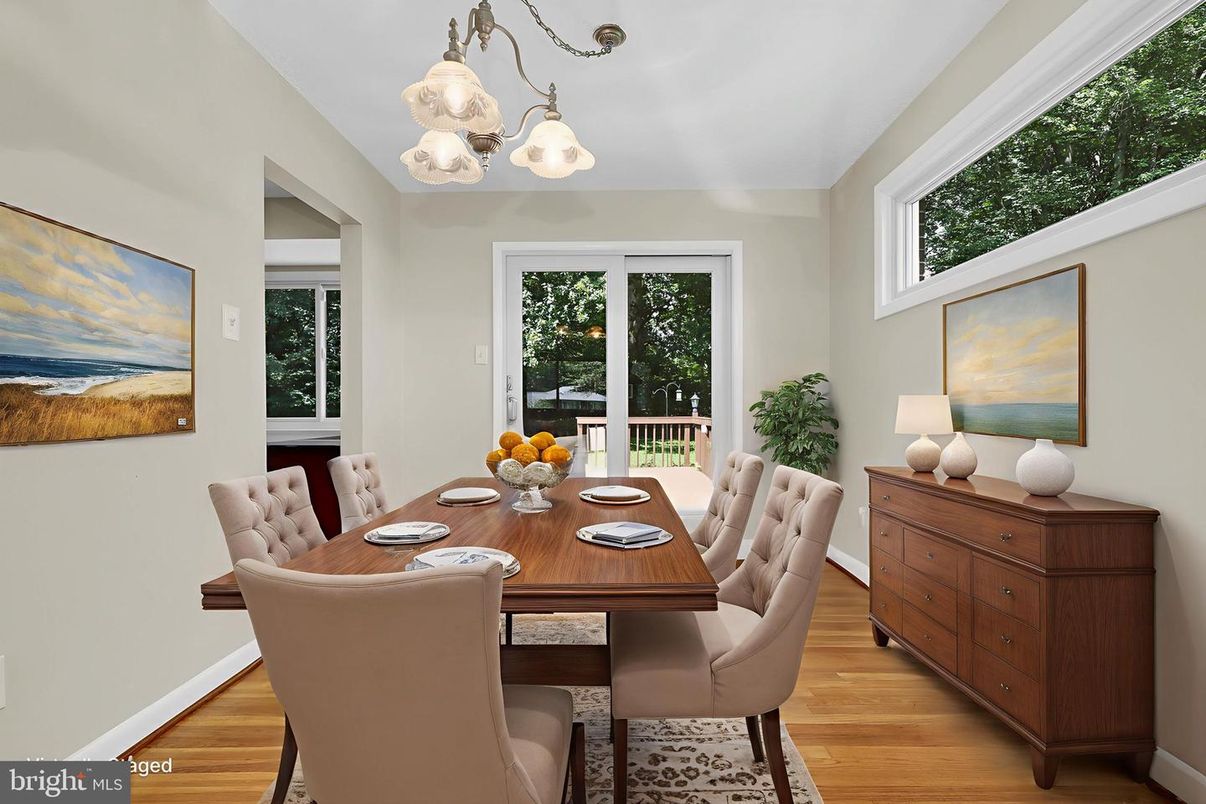Dining room, Interior, Pendant Lights, Wood Texture Flooring