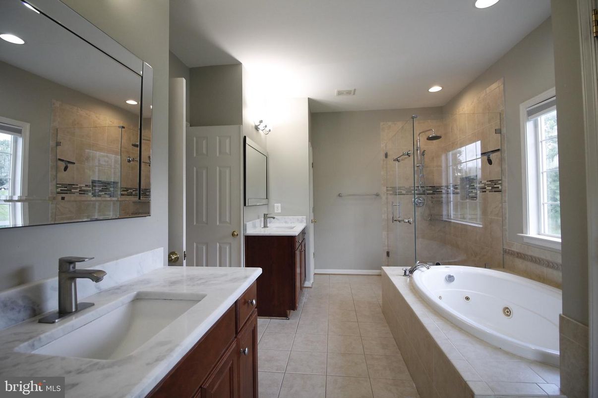 Bathroom, Dual Sink Vanities, Glass Shower, Interior, Recessed Lighting