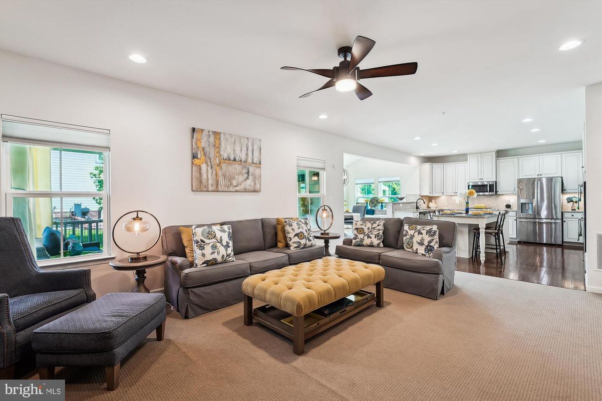 Interior, Kitchen, Living room, Recessed Lighting, Stainless Steel Appliances, Wood Texture Flooring