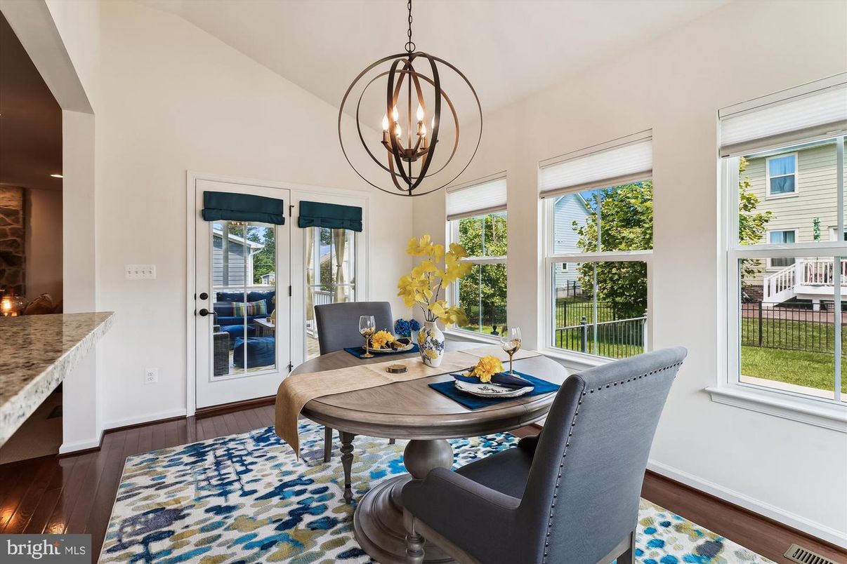 Chandelier, Dining room, Interior, Pendant Lights, Wood Texture Flooring