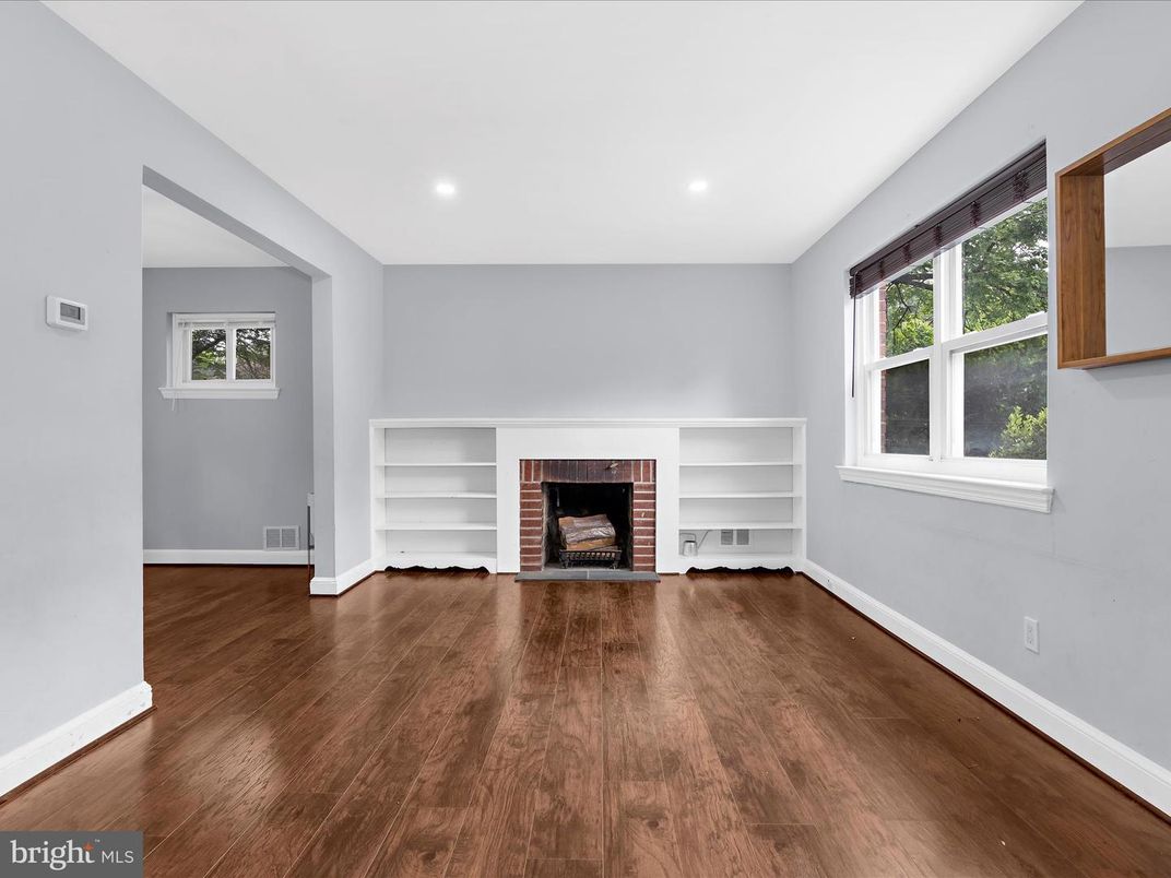 Empty room, Fireplace, Interior, Recessed Lighting, Wood Texture Flooring