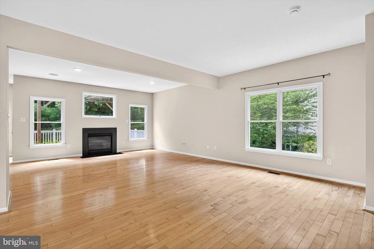 Empty room, Fireplace, Interior, Recessed Lighting, Wood Texture Flooring