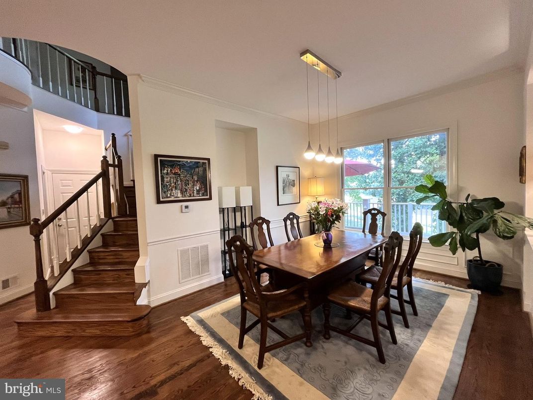 Dining room, Interior, Pendant Lights, Wood Texture Flooring