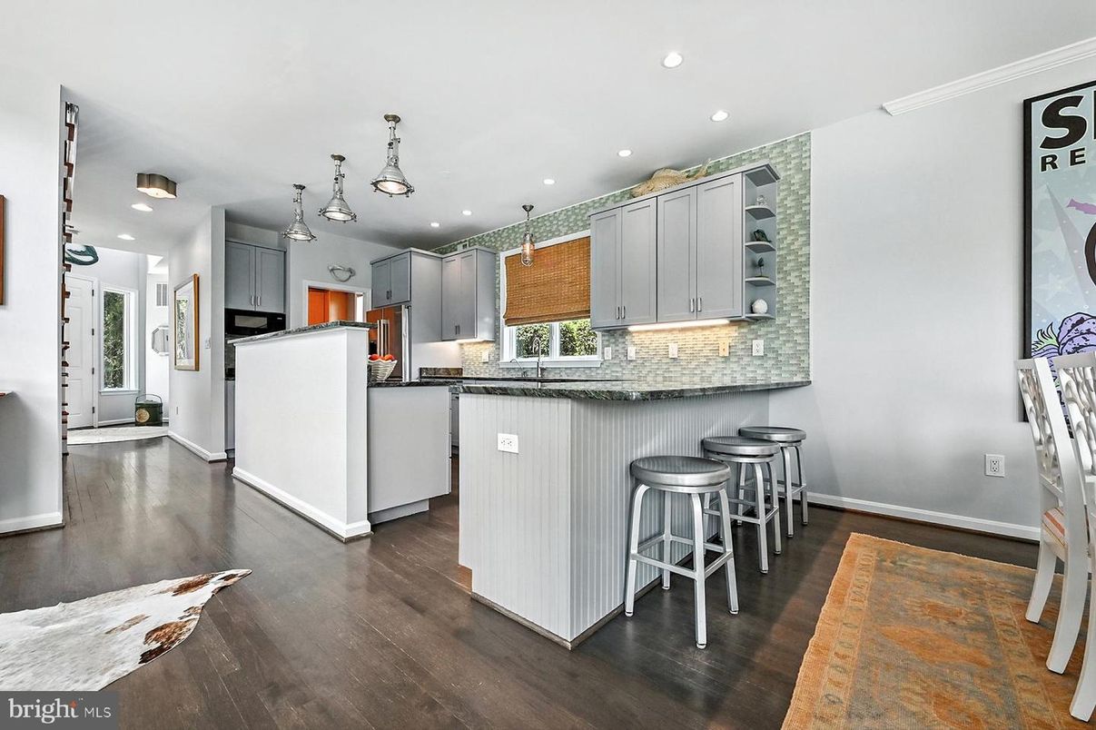Interior, Kitchen, Pendant Lights, Recessed Lighting, Wood Texture Flooring