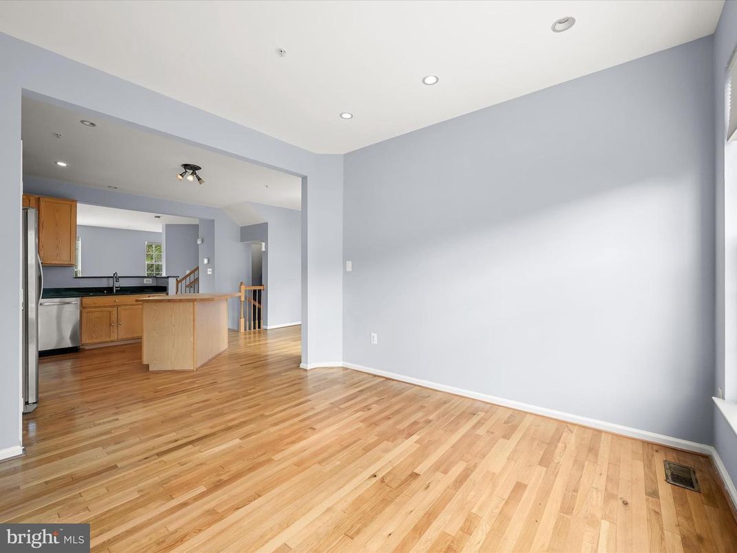 Empty room, Interior, Kitchen, Recessed Lighting, Wood Texture Flooring