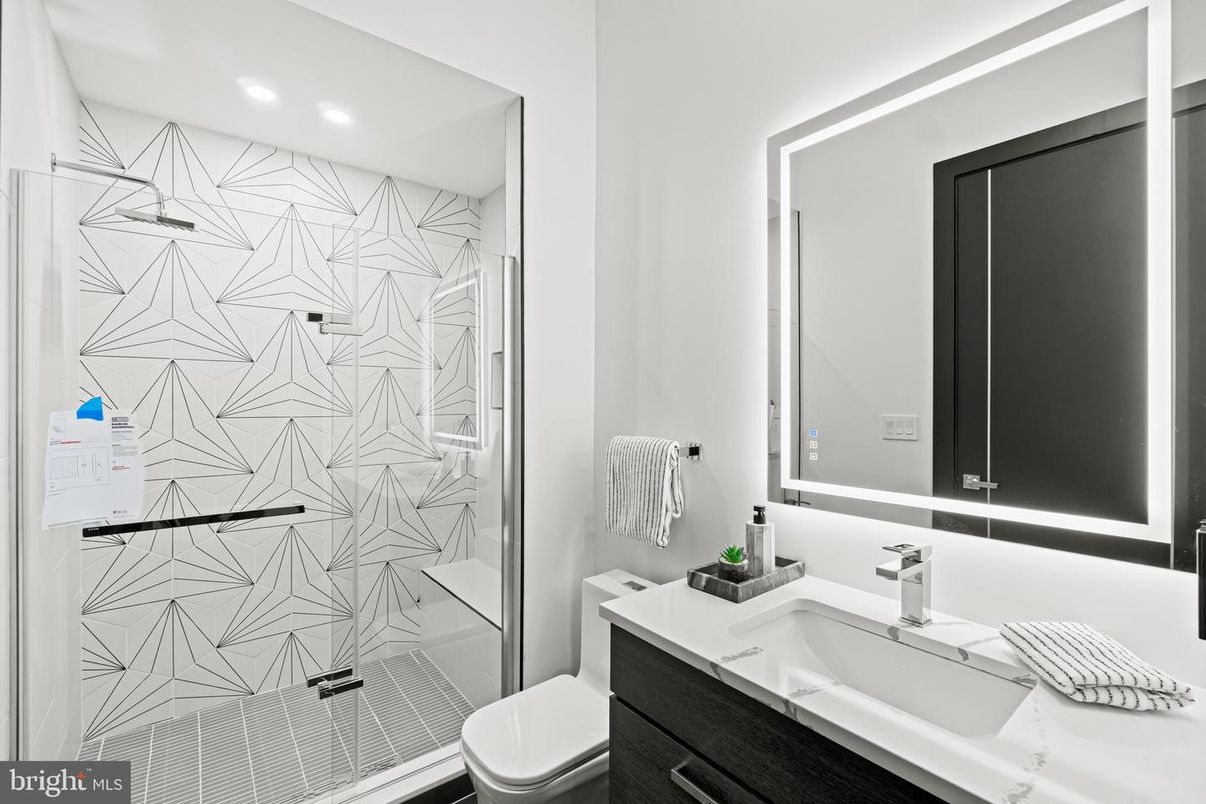 Bathroom, Glass Shower, Interior, Marble Walls, Recessed Lighting
