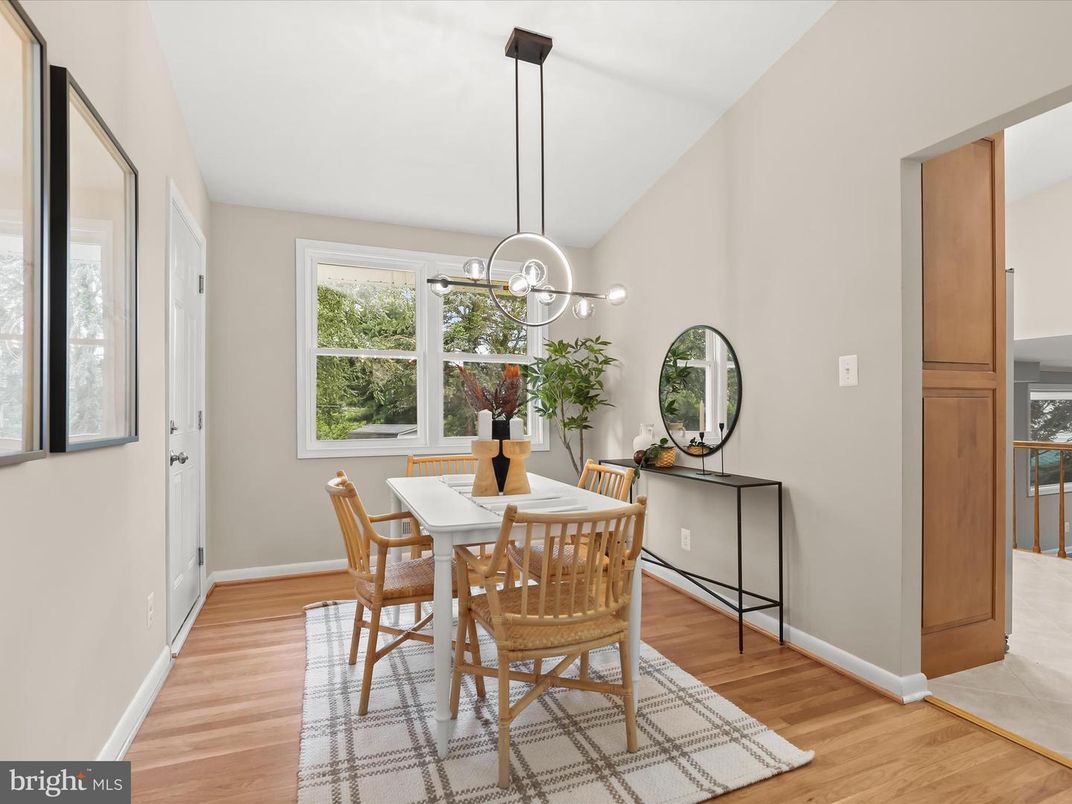 Dining room, Interior, Pendant Lights, Wood Texture Flooring