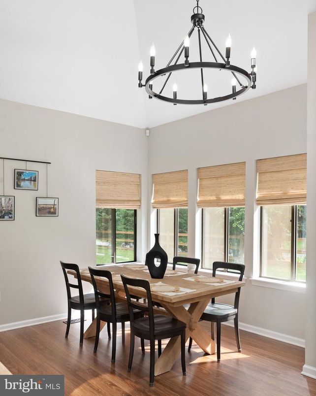 Chandelier, Dining room, Interior, Wood Texture Flooring