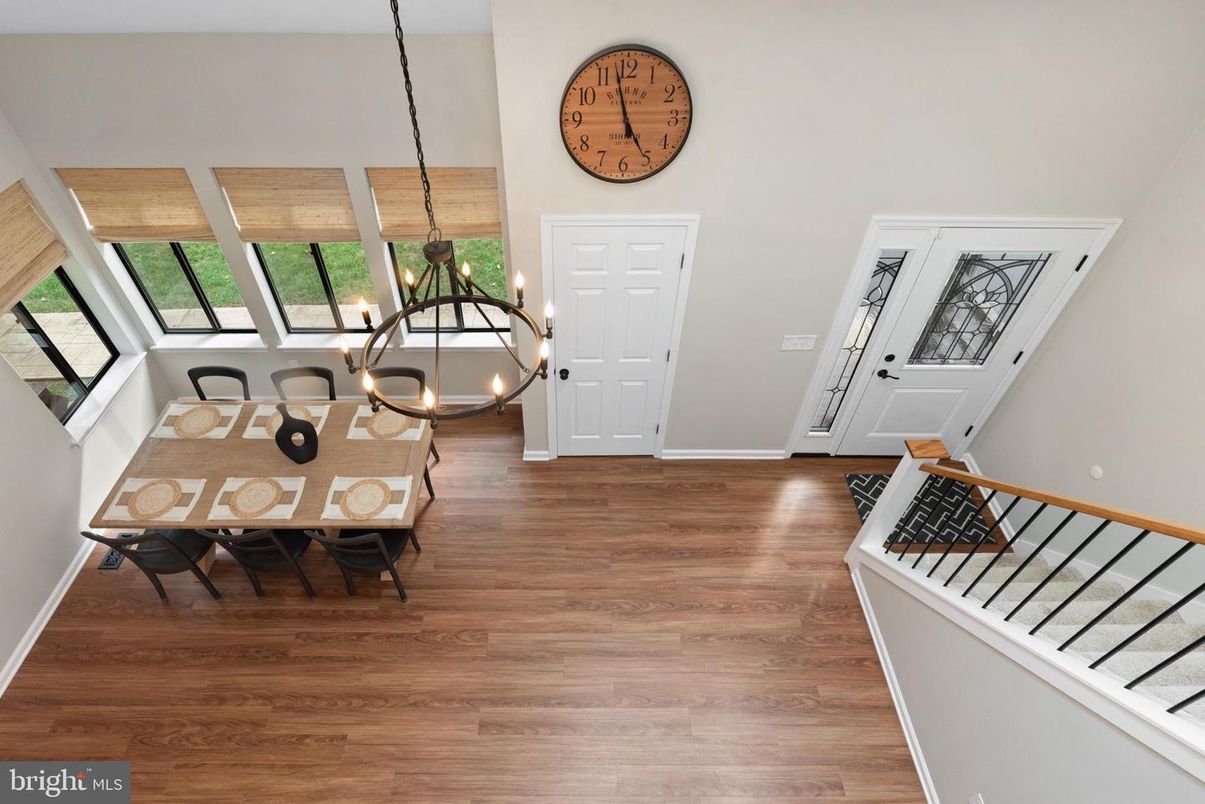 Dining room, Interior, Pendant Lights, Wood Texture Flooring
