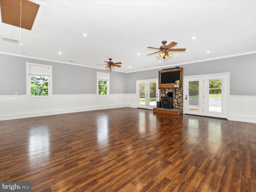 Empty room, Fireplace, Interior, Recessed Lighting, Wood Texture Flooring