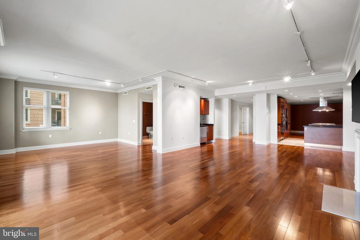 Empty room, Interior, Kitchen, Recessed Lighting, Wood Texture Flooring