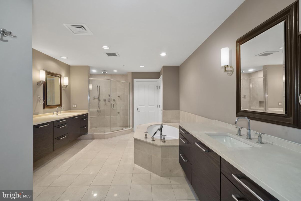 Bathroom, Dual Sink Vanities, Glass Shower, Interior, Recessed Lighting