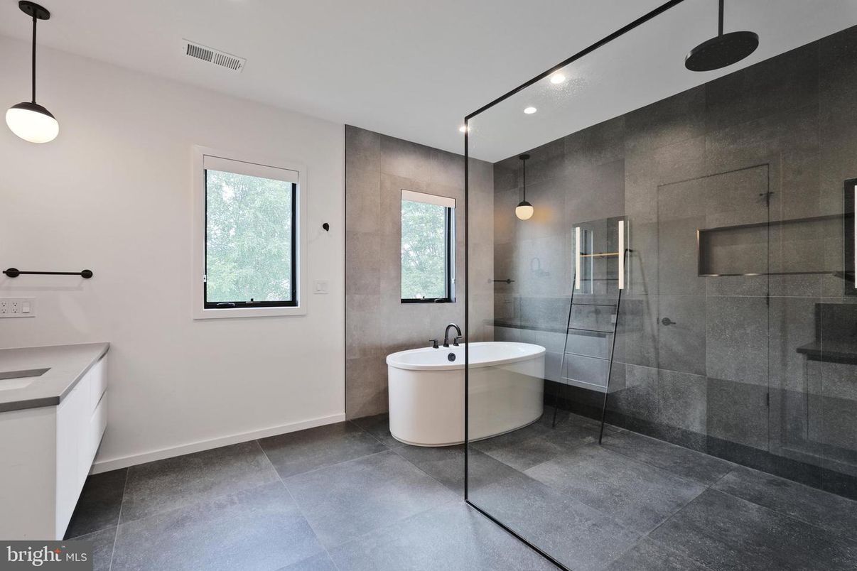 Bathroom, Dual Sink Vanities, Free Standing Baths, Glass Shower, Interior, Pendant Lights, Recessed Lighting
