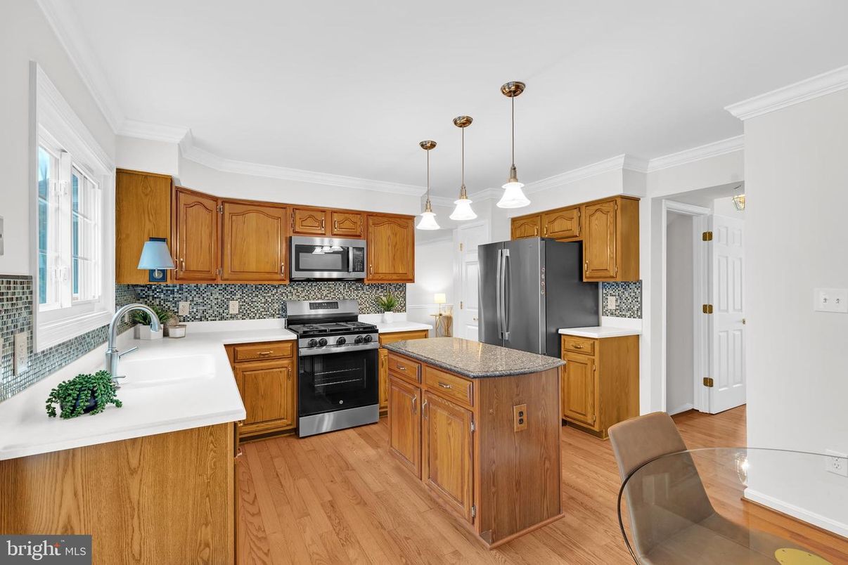 Interior, Kitchen, Pendant Lights, Stainless Steel Appliances, Wood Texture Flooring