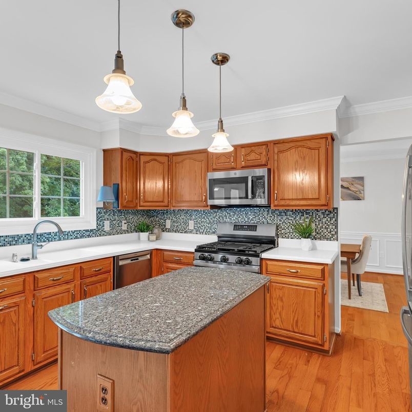 Interior, Kitchen, Pendant Lights, Stainless Steel Appliances, Wood Texture Flooring