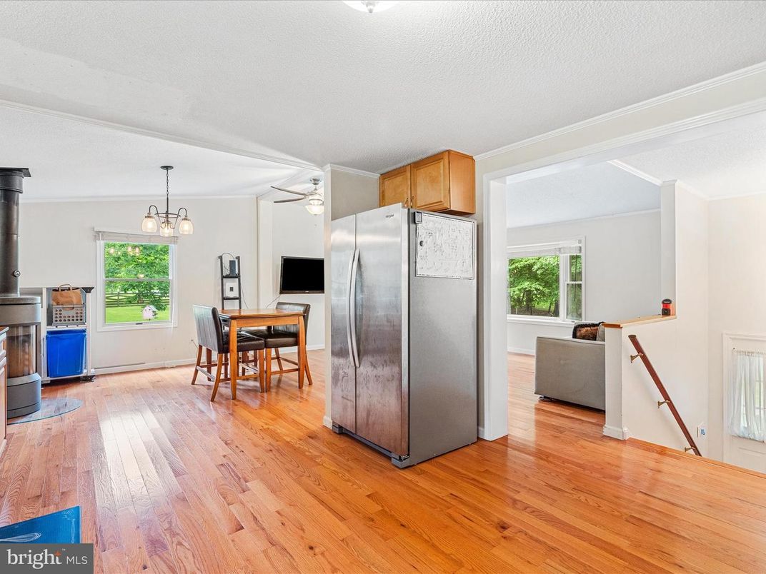 Dining room, Interior, Kitchen, Pendant Lights, Wood Texture Flooring
