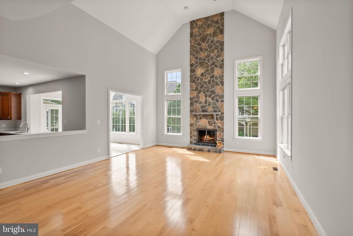 Empty room, Fireplace, Interior, Recessed Lighting, Wood Texture Flooring