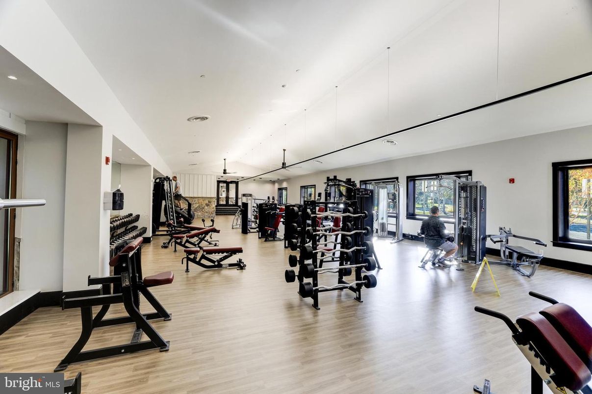 Fitness Equipment, Gym, Interior, Recessed Lighting, Wood Texture Flooring