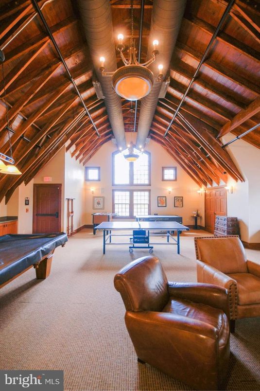 Billiard Table, Game Room, Interior, Pendant Lights, Wooden Beams, Wooden Ceilings