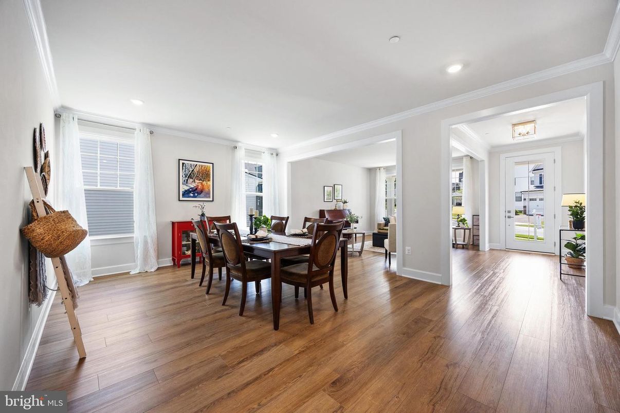 Dining room, Interior, Recessed Lighting, Wood Texture Flooring