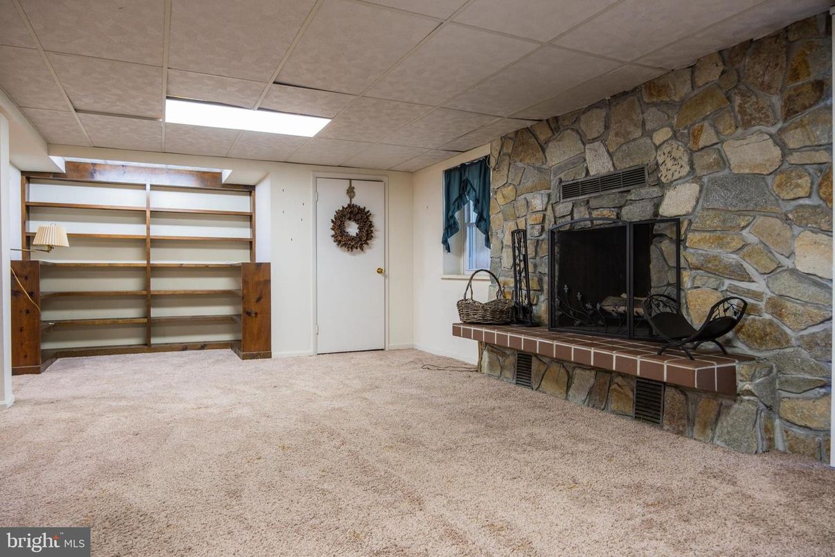 Fireplace, Interior, Recessed Lighting, Stone Walls