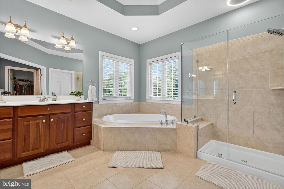 Bathroom, Dual Sink Vanities, Glass Shower, Interior, Recessed Lighting