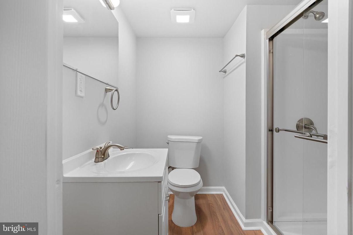 Bathroom, Glass Shower, Interior, Wood Texture Flooring