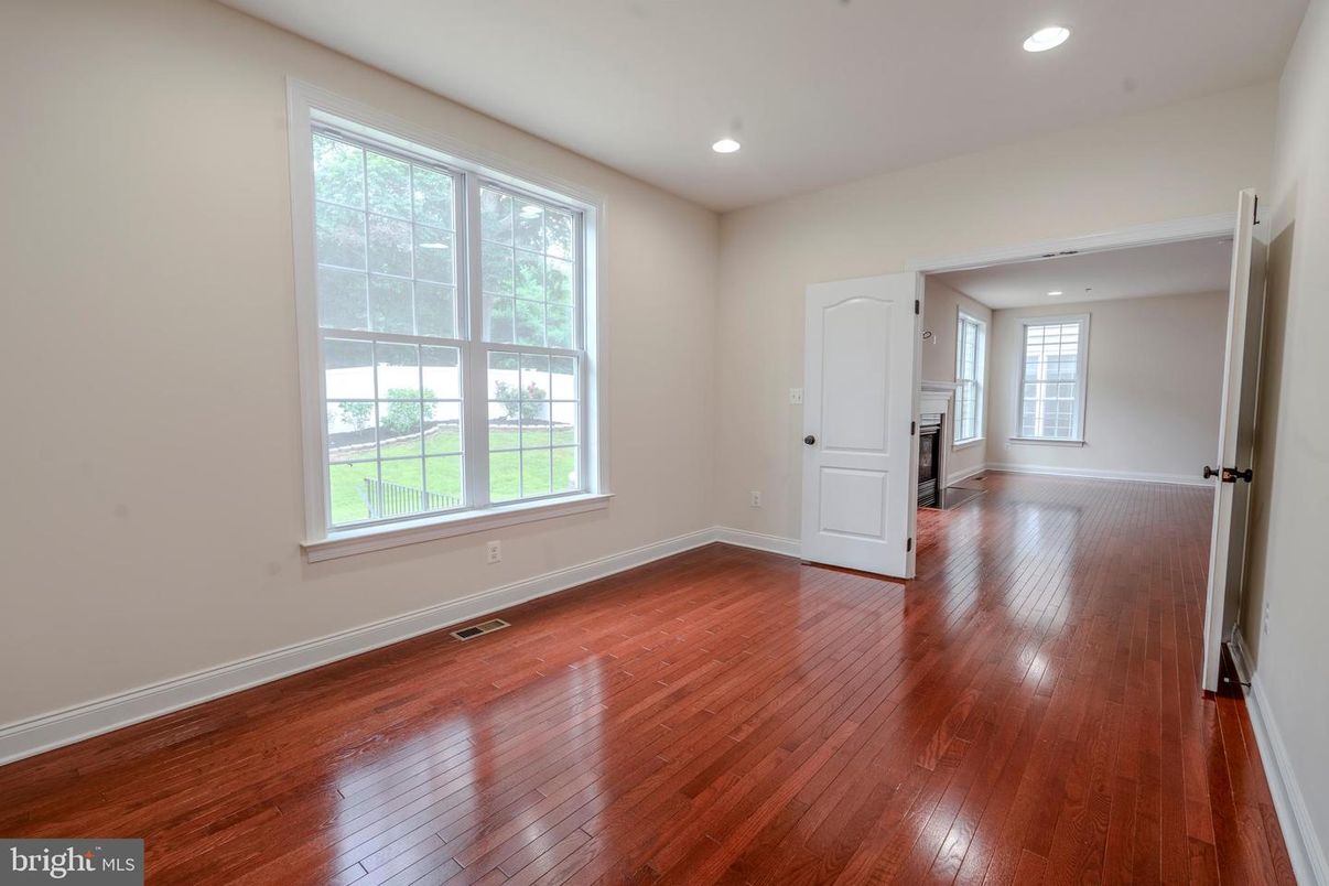 Empty room, Fireplace, Interior, Recessed Lighting, Wood Texture Flooring